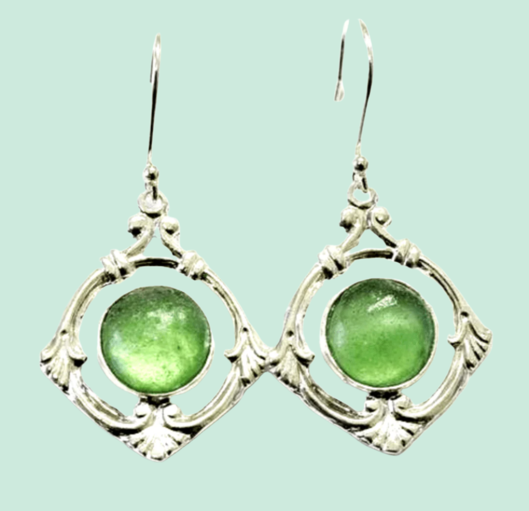 Roman glass earrings Israeli jewelry sterling silver earring - Bluenoemi