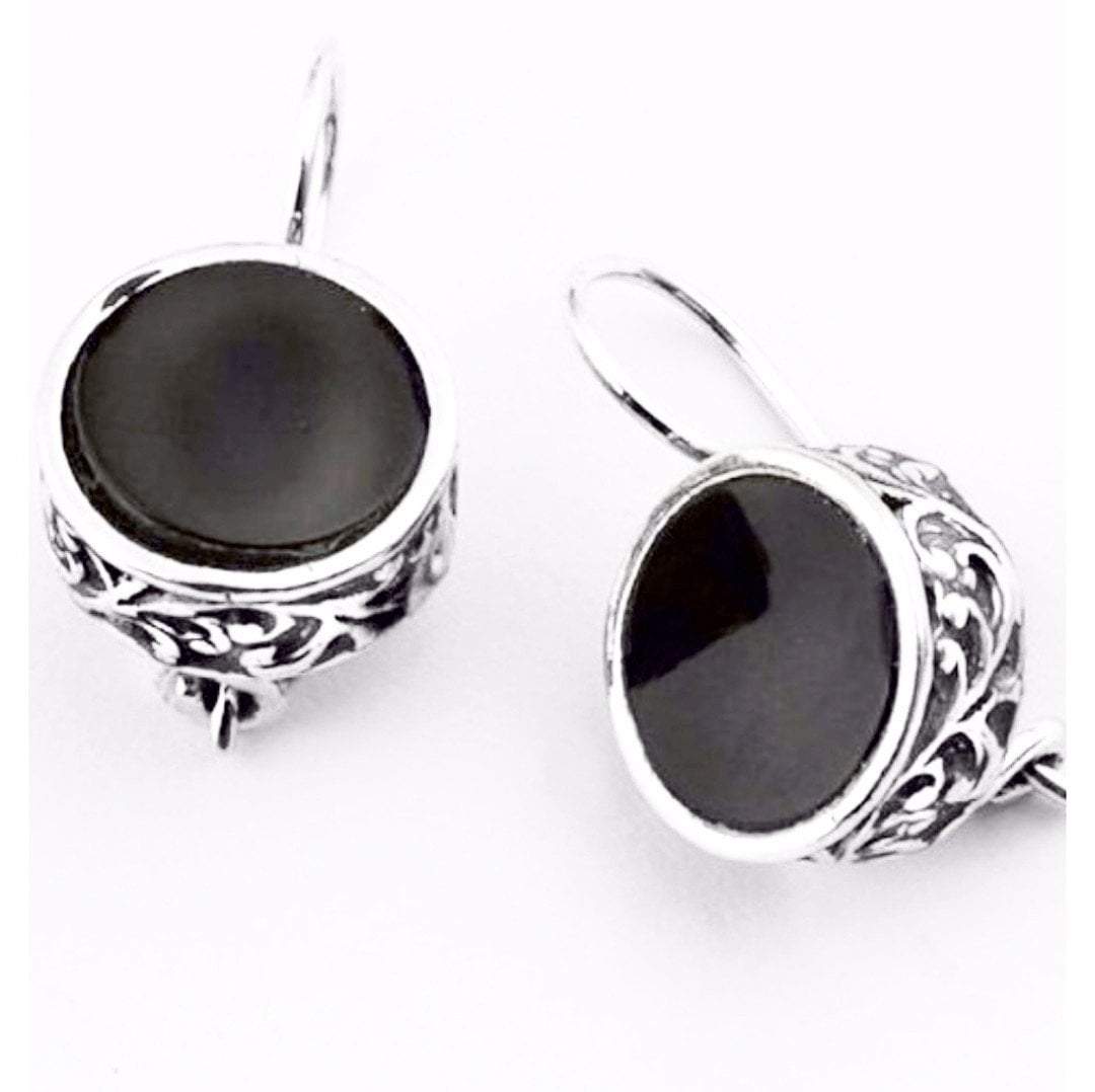 Bluenoemi Earrings black Silver earrings / black onyx cabochon / earrings for women / dangle earrings / hoop earrings