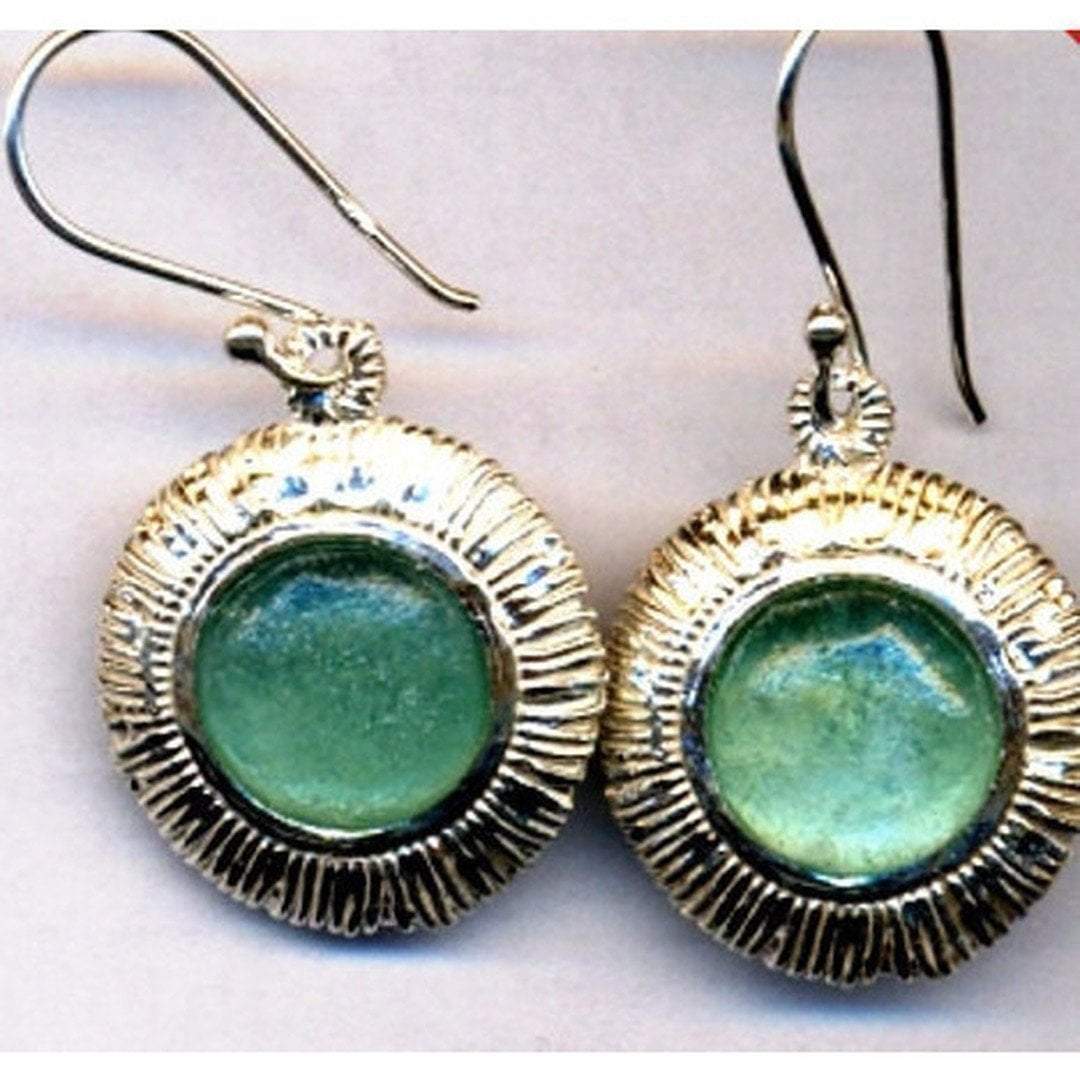 Bluenoemi Earrings blue-green Sterling silver earrings,  "roman glass earrings " ,  Israeli roman glass jewelry