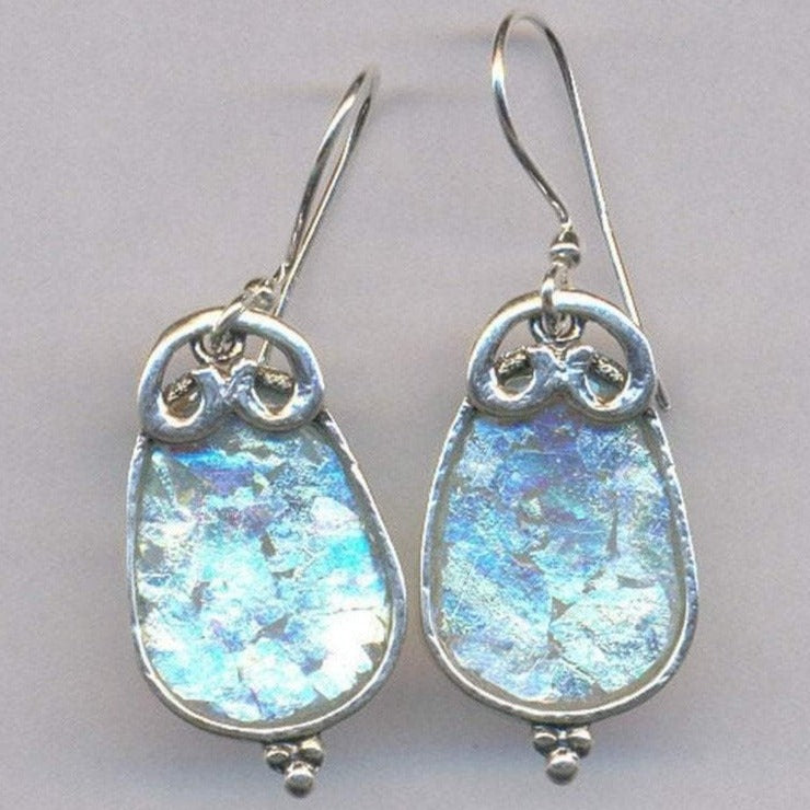 Bluenoemi Earrings blue Roman Glass Earrings, Dangling Earrings , Israeli Roman Glass Jewelry