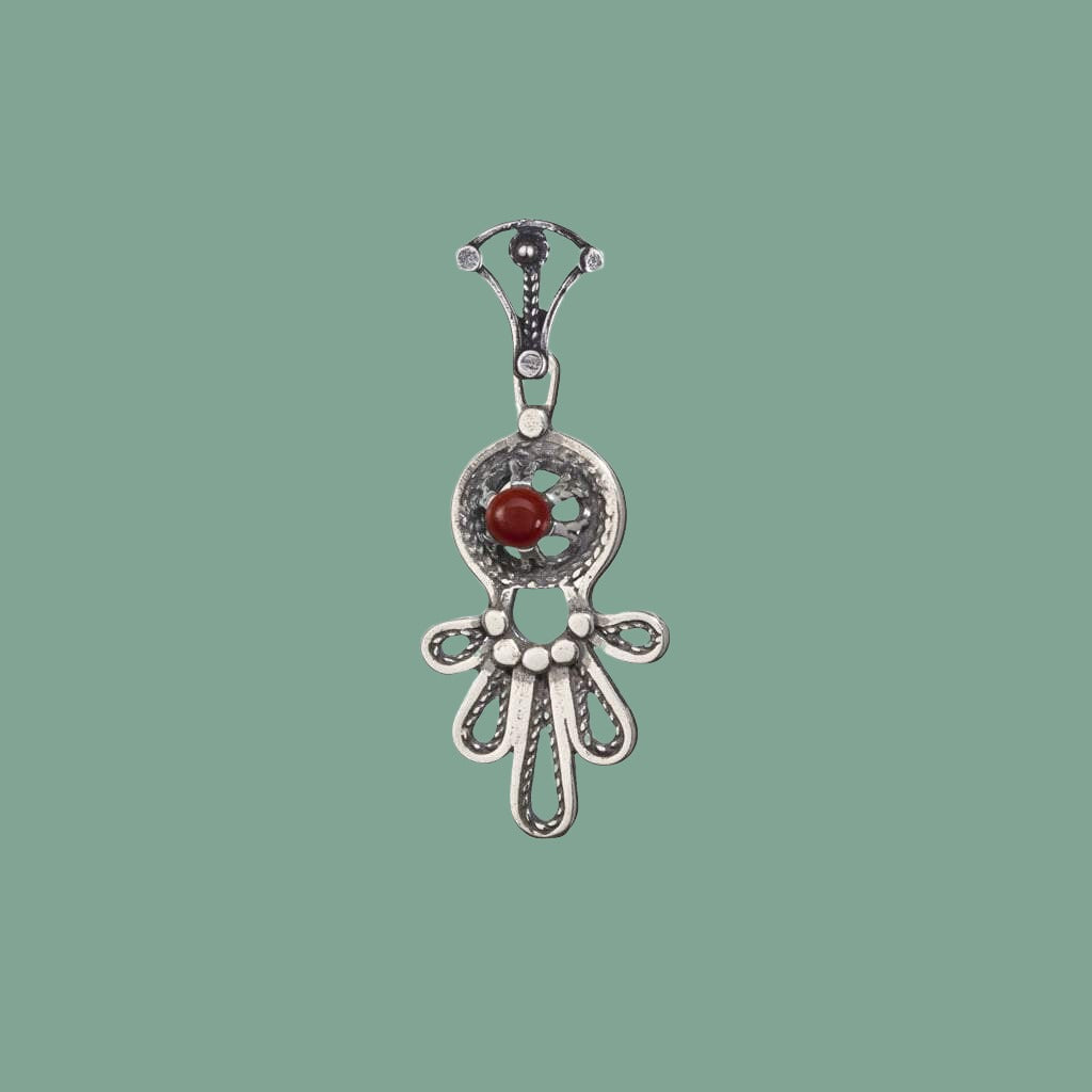 Sterling Silver Chain and Pendant Necklace Israeli Hamsa jewelry designer filigree opal /cornelian/ garnet / amethyst / lapis - Bluenoemi