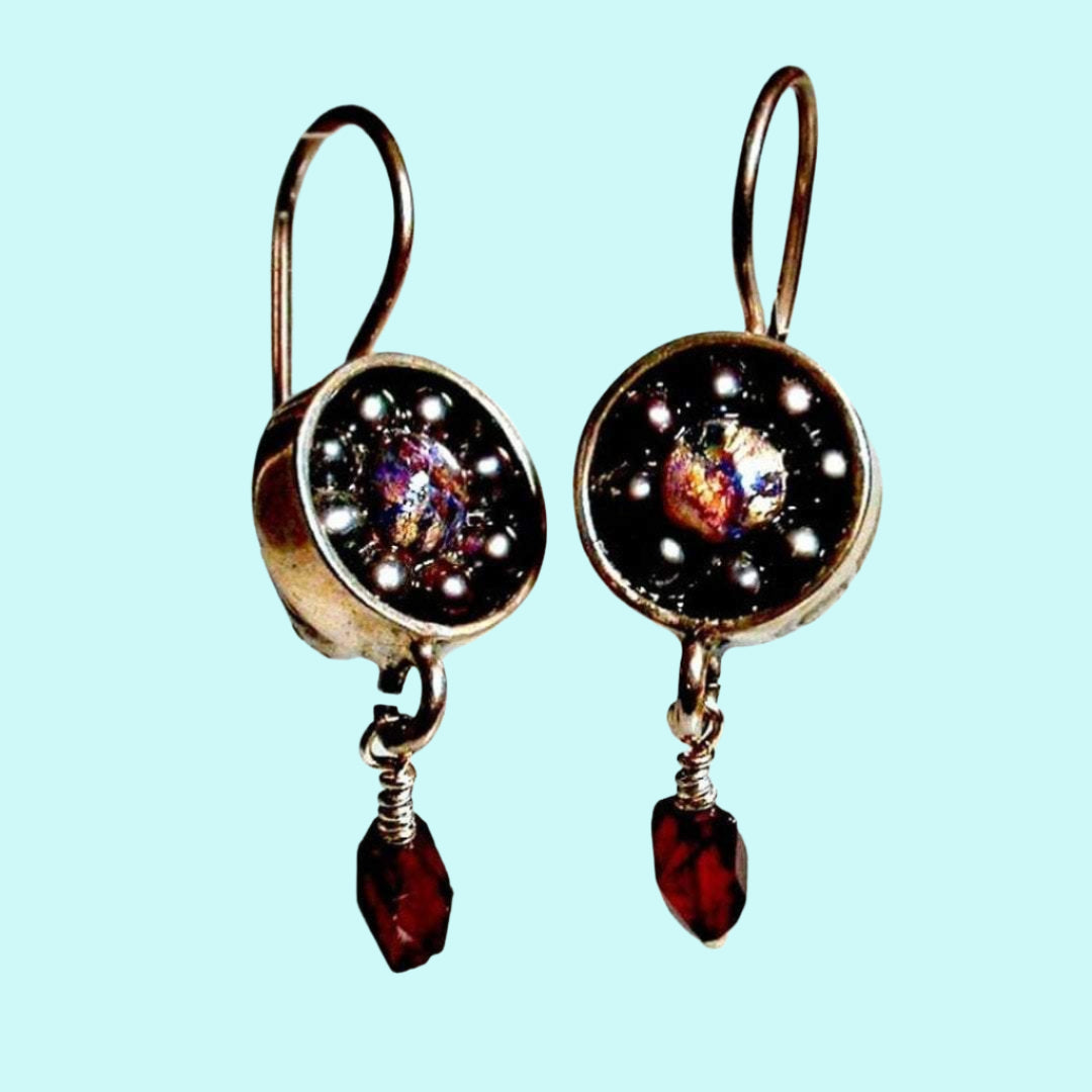 Bluenoemi Earrings Crystal / multicolor / dangling Sterling Silver Earrings, Gemstones Earrings,  Garnet and Murano Glass