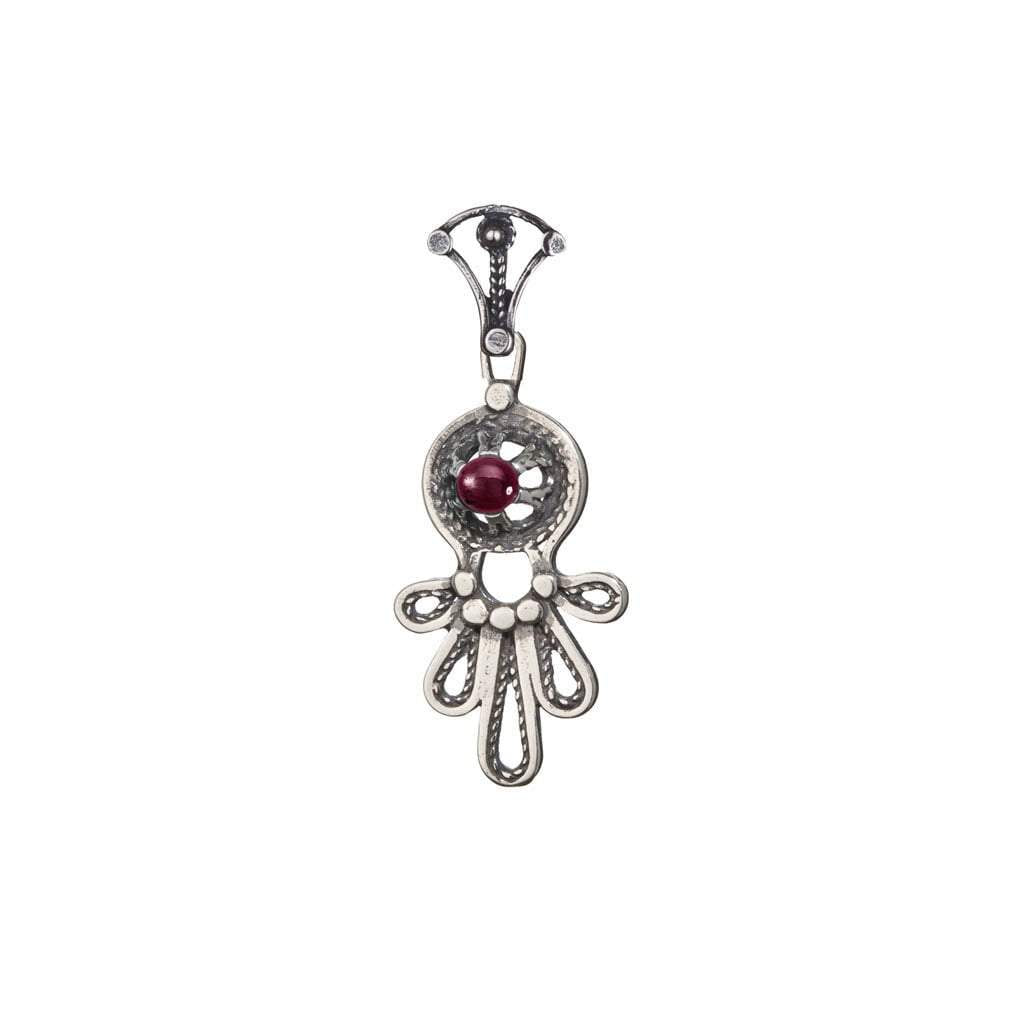 Sterling Silver Chain and Pendant Necklace Israeli Hamsa jewelry designer filigree opal /cornelian/ garnet / amethyst / lapis - Bluenoemi