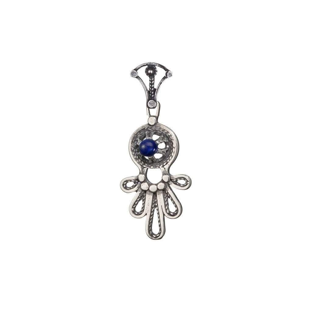 Sterling Silver Chain and Pendant Necklace Israeli Hamsa jewelry designer filigree opal /cornelian/ garnet / amethyst / lapis - Bluenoemi