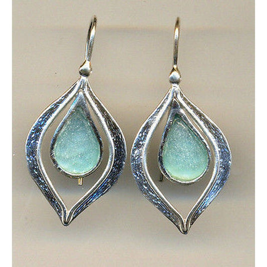 Bluenoemi Earrings Roman Glass Earrings / green Roman glass earrings. Sterling silver earrings set with authentic Roman Glass