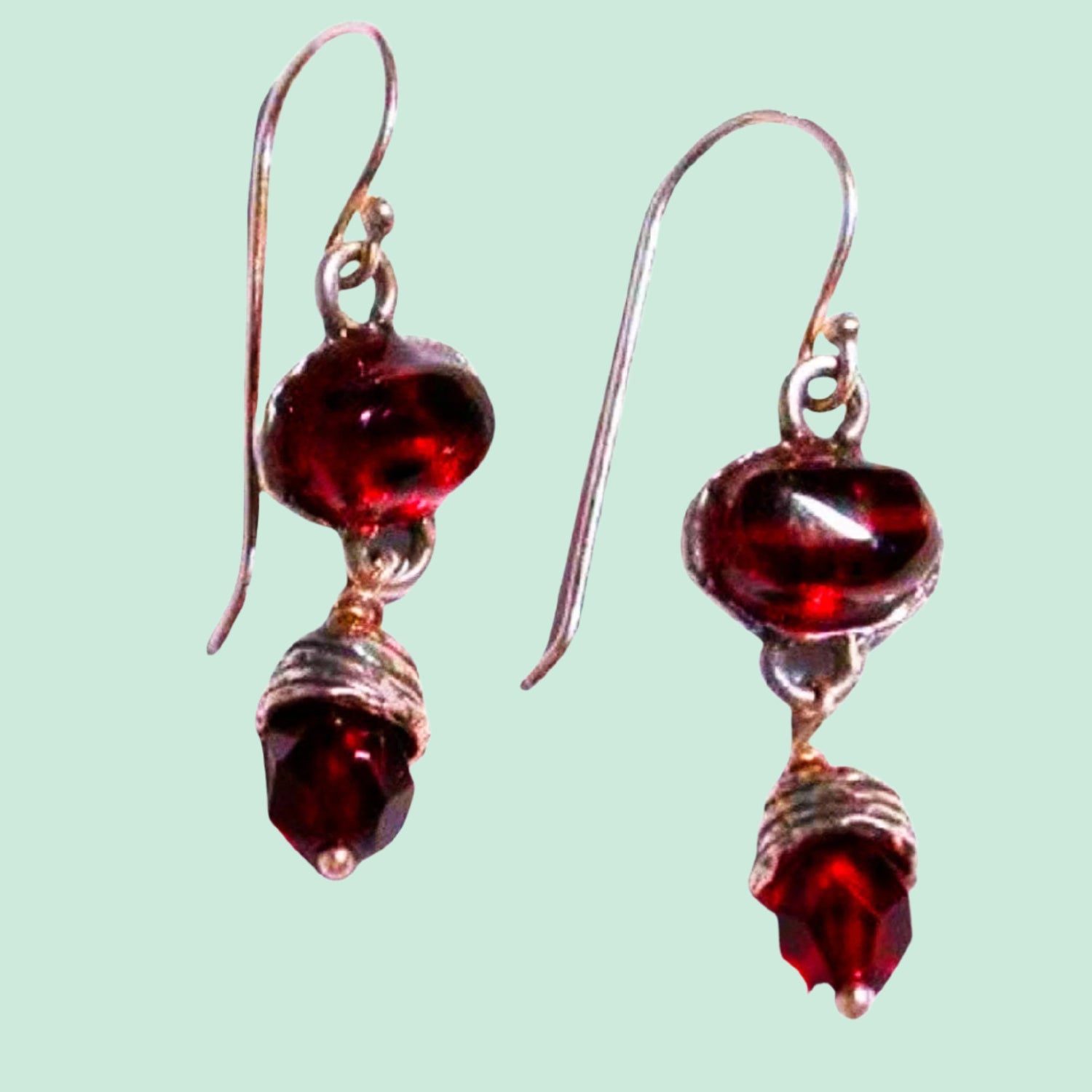 Bluenoemi Earrings Roman Glass silver pomegranate dangle earrings / red / dangling Sterling Silver Earrings, dangling earrings , Israeli Jewelry, Garnet & Crystal, gift for her