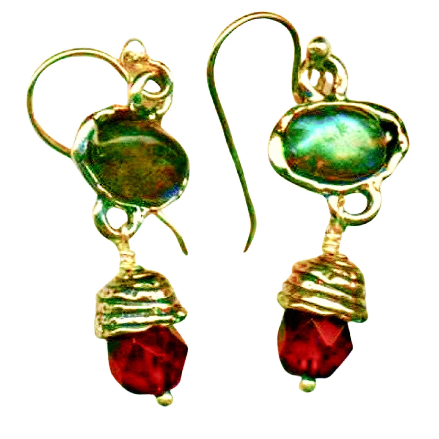 Bluenoemi Earrings Roman Glass silver pomegranate dangle earrings / red / dangling Sterling Silver Earrings,  Israeli Jewelry, Garnet and Crystal, gift for her