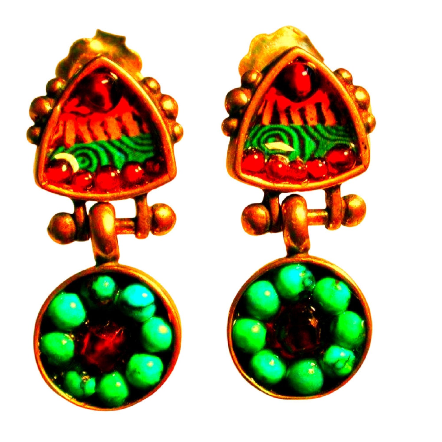 Bluenoemi Earrings Roman Glass silver pomegranate dangle earrings / red Sterling Silver Earrings, Turquoises and Garnets,