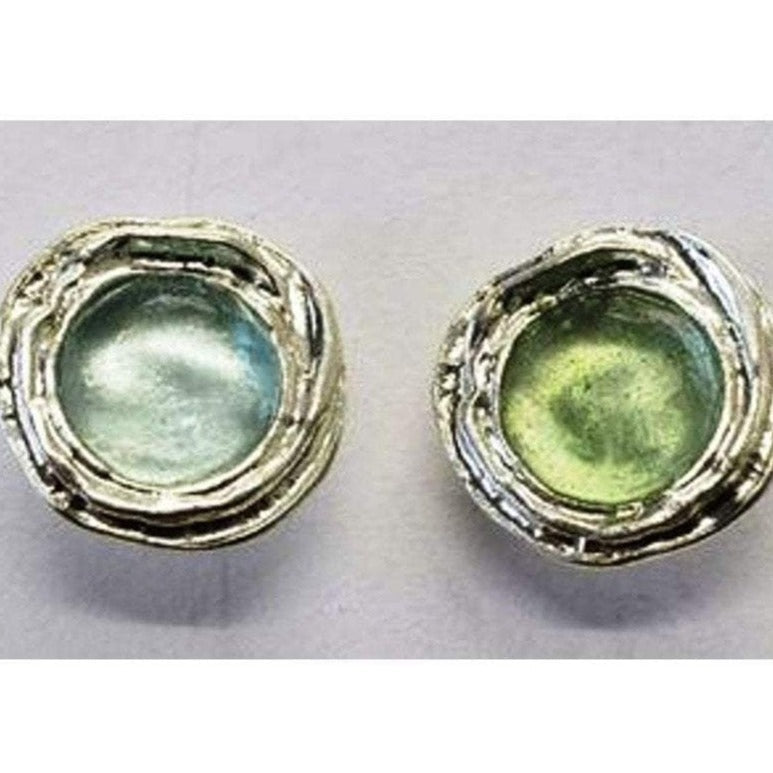Bluenoemi Earrings Roman Glass sterling silver Earrings / blue green / Stud Roman glass jewelry stud round earrings Israeli silver  jewelry