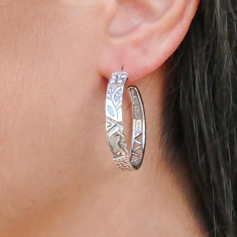 Bluenoemi Earrings silver Bluenoemi Israeli Jewelry Romantic Hoop Earrings Floral Silver Earrings