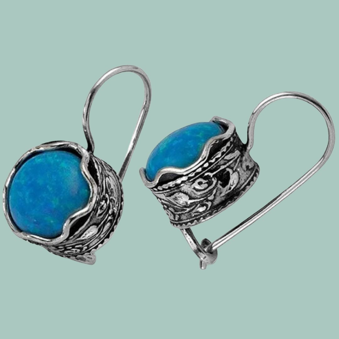 Bluenoemi Earrings silver Elegant Sterling silver earrings set with Blue opals Israeli jewelry