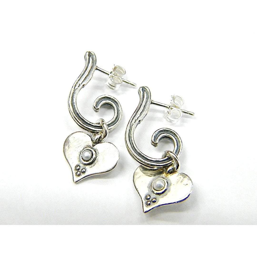 Bluenoemi Earrings silver Handcrafted  Sterling Silver 925 Dangling Heart Earrings with pearls Bluenoemi jewelry