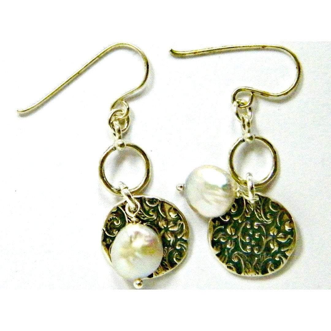 sterling silver freshwater pearl earrings Israeli Jewelry dangle earrings 