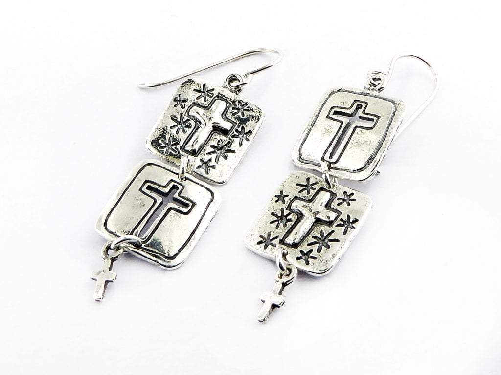 Bluenoemi Earrings silver Israeli jewelry silver earrings with crosses.