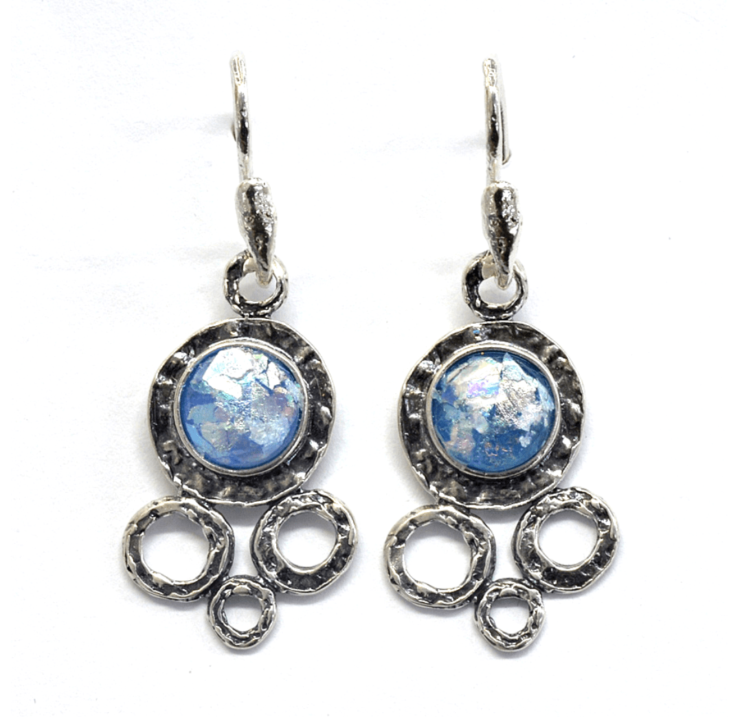 Bluenoemi Earrings Silver Roman glass earrings , dangling sterling silver earrings,  Israeli roman glass jewelry