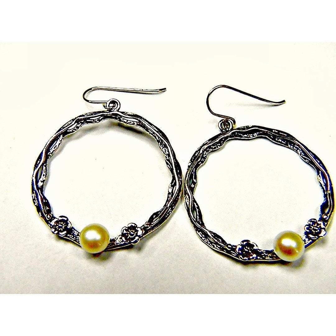 Bluenoemi Earrings silver Silver flowers pearls earrings / earrings for women / dangle pearls earrings