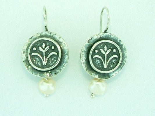 Bluenoemi Earrings silver Sterling Silver Earrings Israeli earrings dangling Flower of Lys pearl earrings
