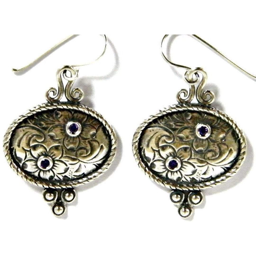 Bluenoemi Earrings silver Sterling Silver Earrings Israeli jewelry dangling floral designer amethyst cz
