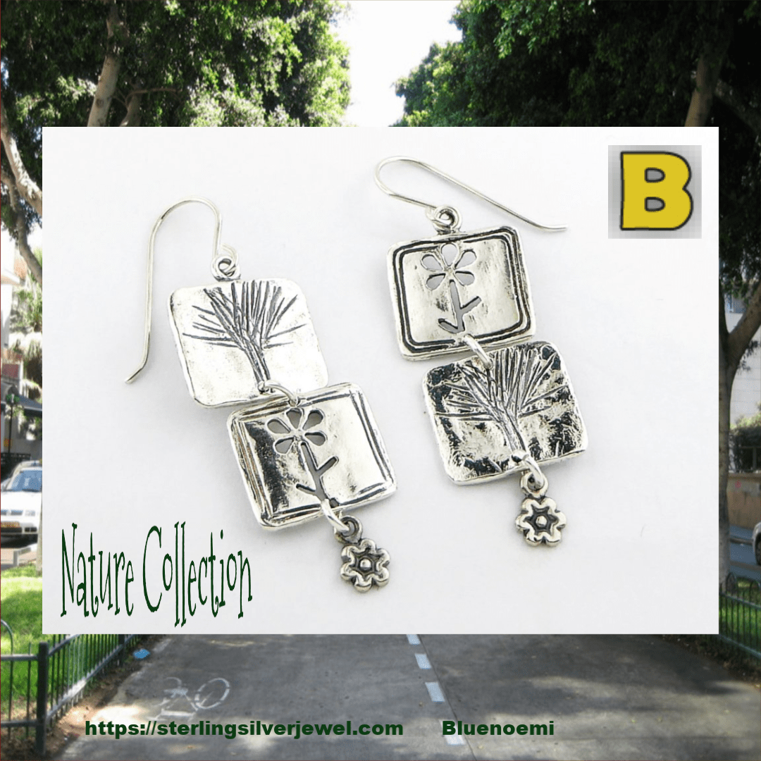 Bluenoemi Earrings silver Sterling Silver Nature Inspired Israeli Jewelry botanic Earrings for Woman