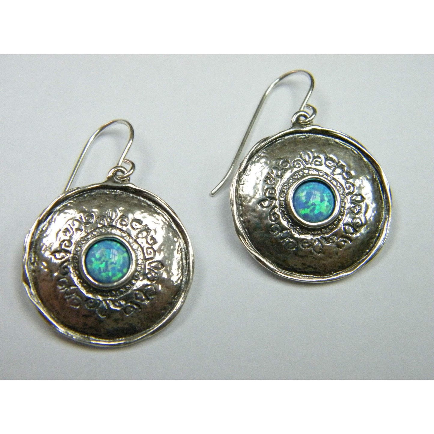 Bluenoemi Earrings Sterling Silver Blue Opal Earrings, Israeli typical silver jewelry