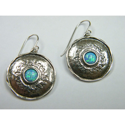Bluenoemi Earrings Sterling Silver Blue Opal Earrings, Israeli typical silver jewelry