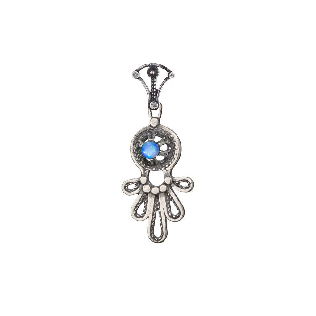 Sterling Silver Chain and Pendant Necklace Israeli Hamsa jewelry designer filigree opal /cornelian/ garnet / amethyst / lapis - Bluenoemi
