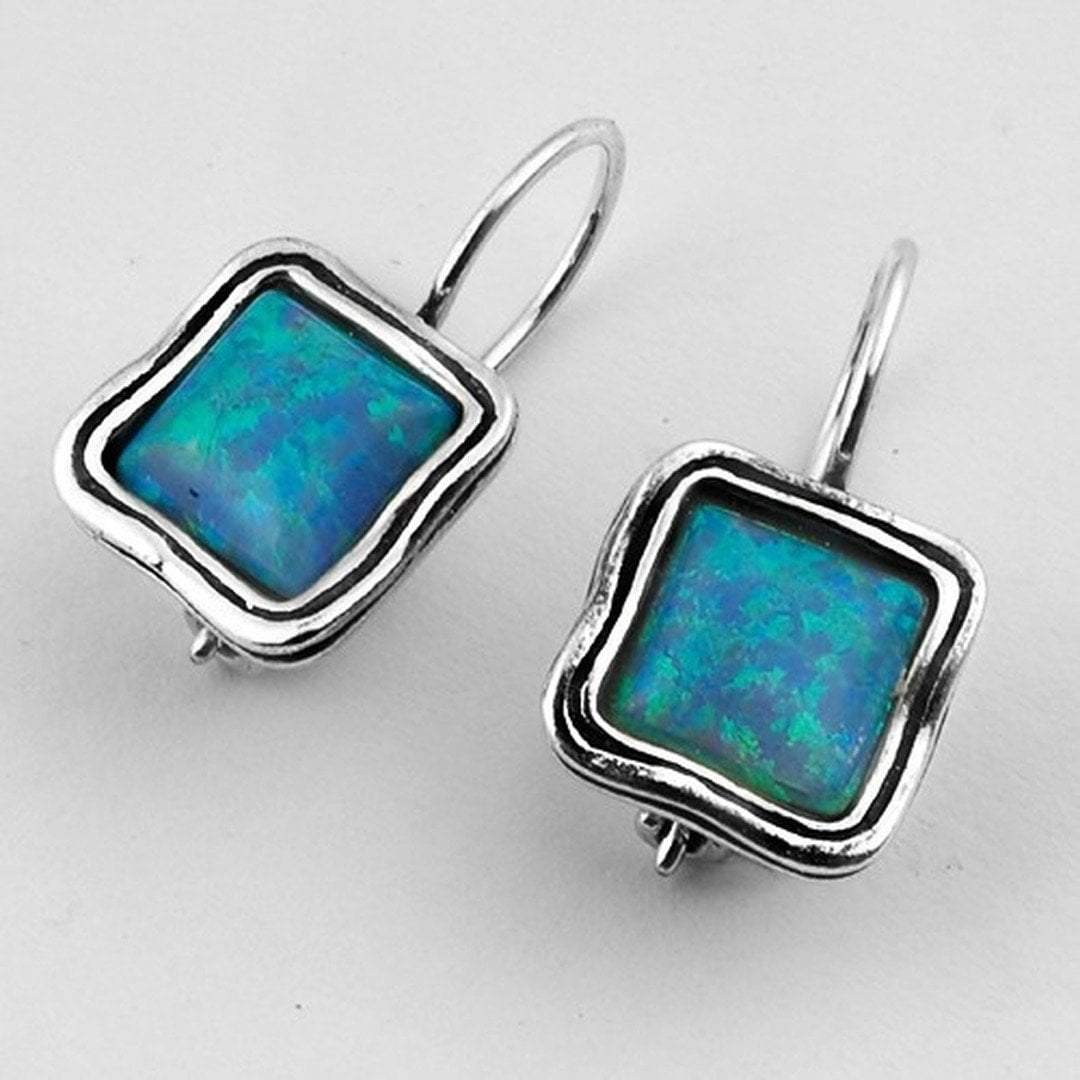 Bluenoemi Earrings turquoise Sterling Silver Earrings, Israeli typical silver jewelry set with Blue Opals