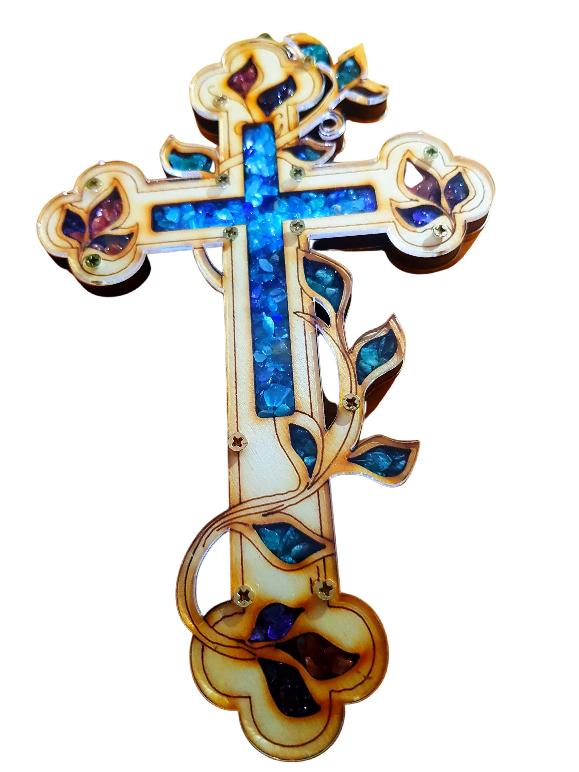 Bluenoemi crosses Blue Decorated Wooden Cross from Jerusalem Holyland - Bluenoemi