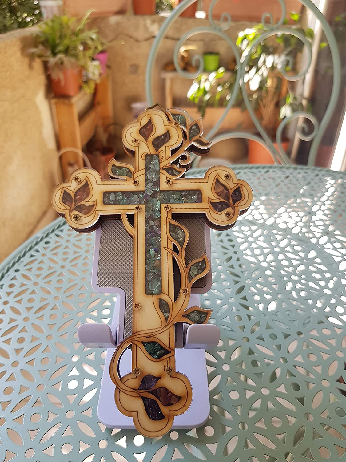 Bluenoemi crosses Blue Decorated Wooden Cross from Jerusalem Holyland - Bluenoemi