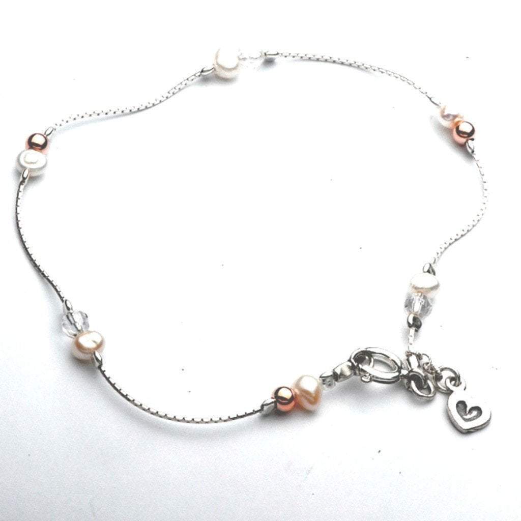 Bluenoemi Jewelry Anklets white Sterling Silver Anklet with pearls and heart. Designer Jewelry.