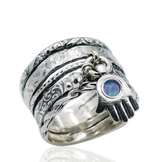 Bluenoemi Jewelry Bluenoemi Hamsa Good luck Jewelry,  silver ring  for woman , Charms Hamsa ring, Blue Opals