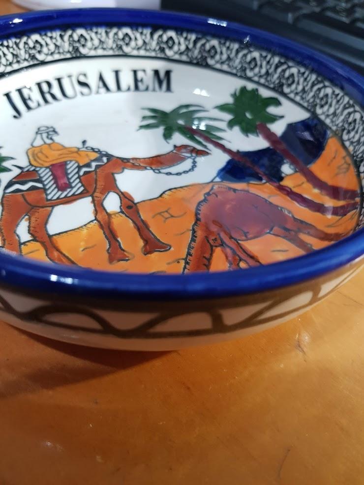 Bluenoemi Jewelry bowl 14 cm / Jerusalem Camels Armenian handcrafted ceramic bowl for serving or decoration.
