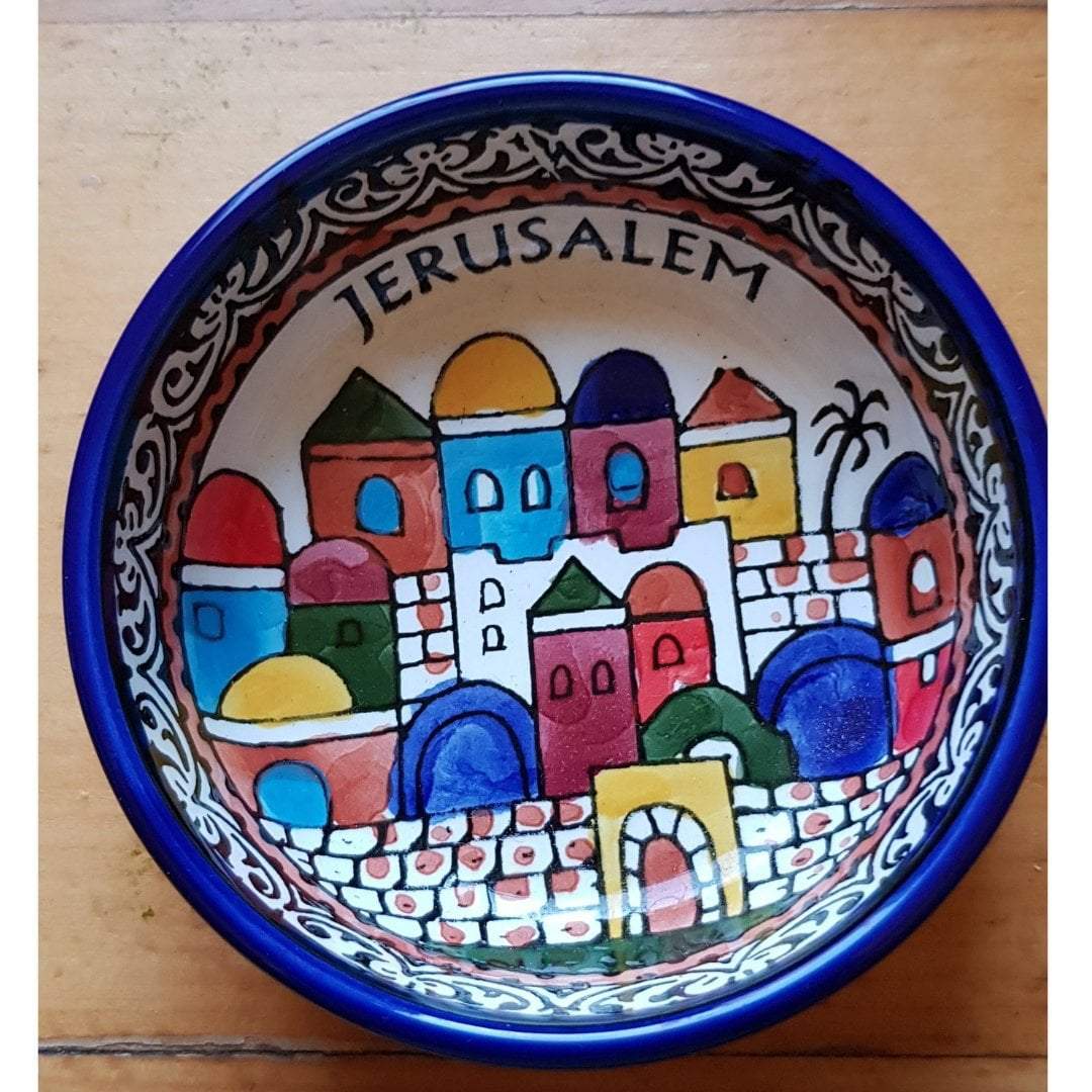 Bluenoemi Jewelry bowl 14 cm / Jerusalem View Armenian handcrafted ceramic bowl for serving or decoration.