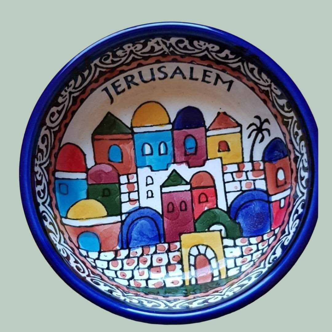 Bluenoemi Jewelry bowl 14 / colourful Gift for Home Armenian Ceramic Bowl for serving or decoration. Holy Land Jerusalem motif.