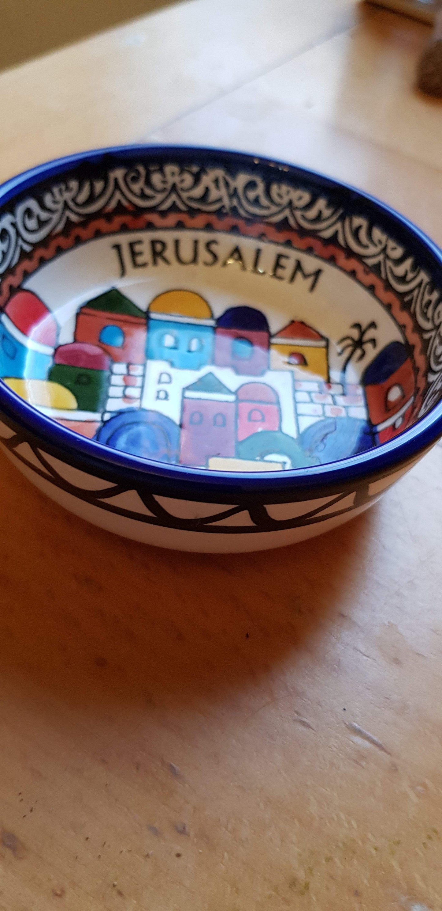 Bluenoemi Jewelry bowl 14 / colourful Gift for Home Armenian Ceramic Bowl for serving or decoration. Holy Land Jerusalem motif.