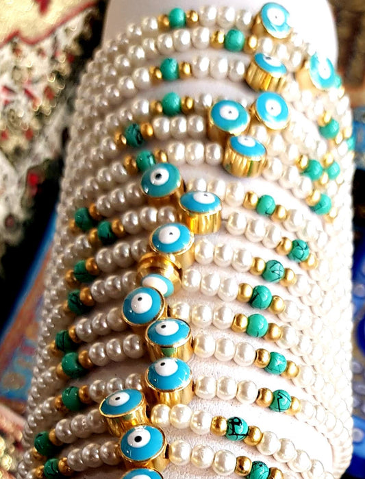Bluenoemi Jewelry Bracelet red Bluenoemi Pearls and Turquoises Beads and Evil Eyes Bracelet Souvenir for Protection