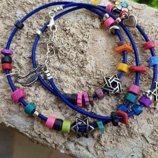 Bluenoemi Jewelry Bracelets Charms bracelet  star of David wrapped bracelet on a leather cord