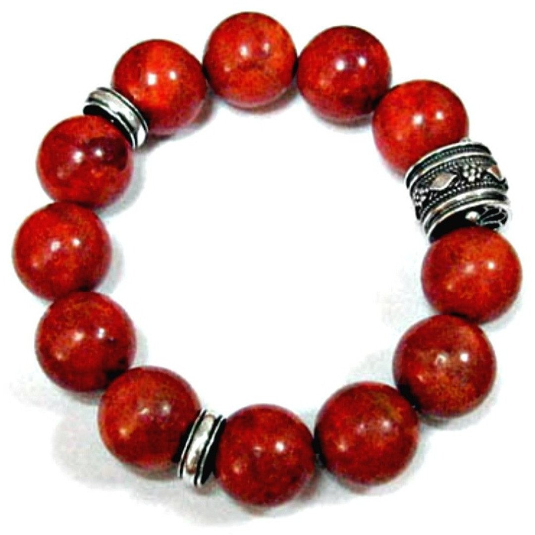 Sterling Silver Red Corals Bracelet ethnic Filigree Jewelry - Bluenoemi