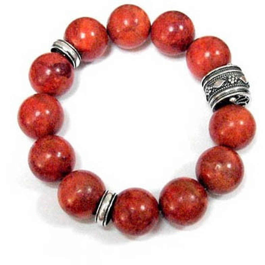 Sterling Silver Red Corals Bracelet ethnic Filigree Jewelry - Bluenoemi