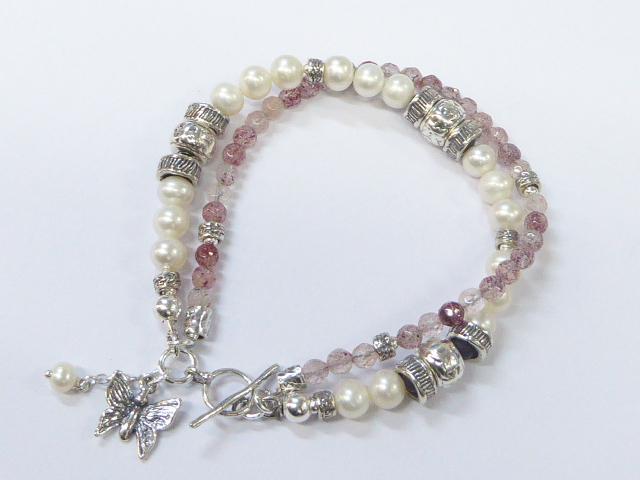 Bluenoemi Jewelry Bracelets silver Silver Bracelet for woman. Sterling silver Pearls and Strawberry gemstones