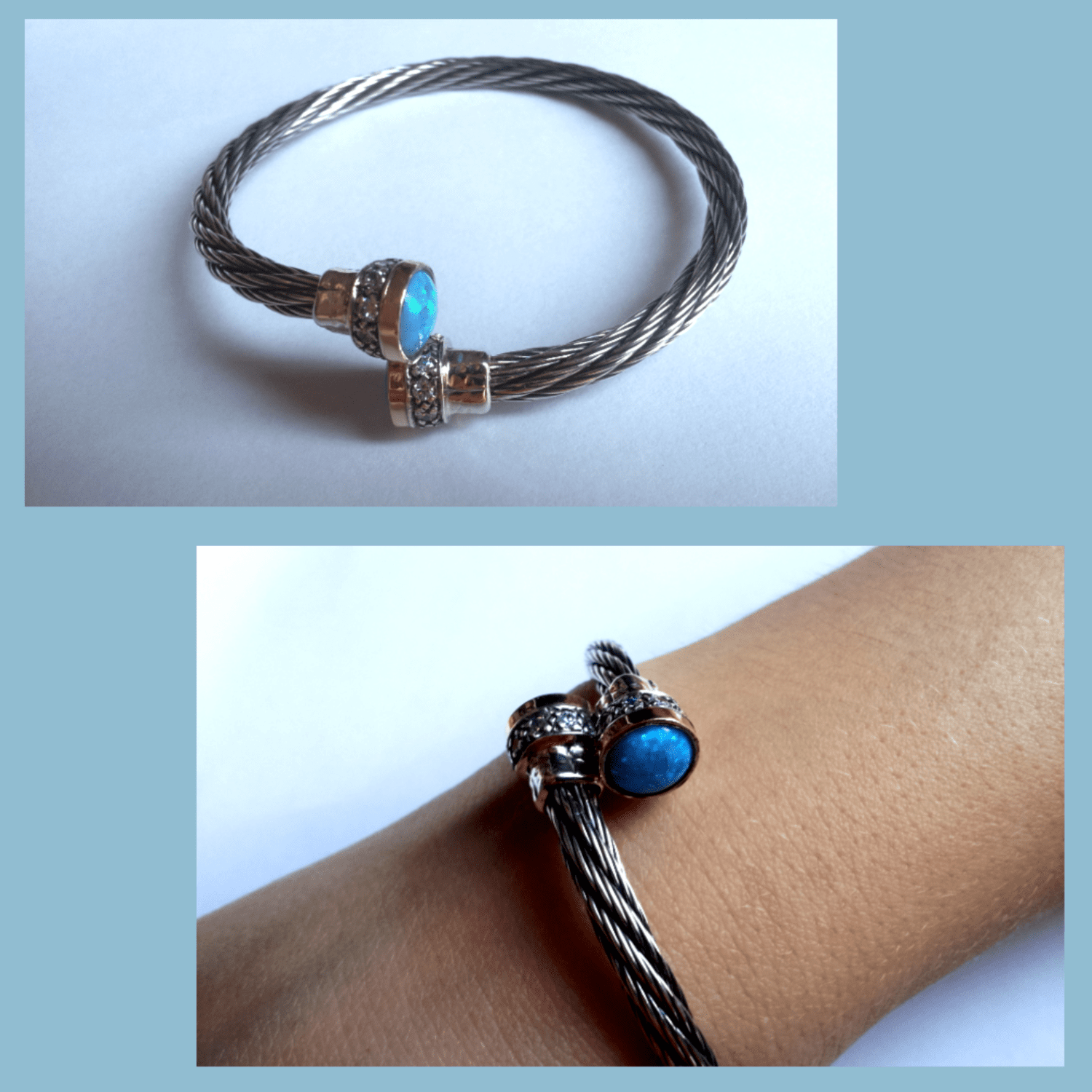 Bluenoemi Jewelry Bracelets silver Sterling Silver & Gold Flexible Cuff Bracelet set with Opals,  Bracelets for Woman