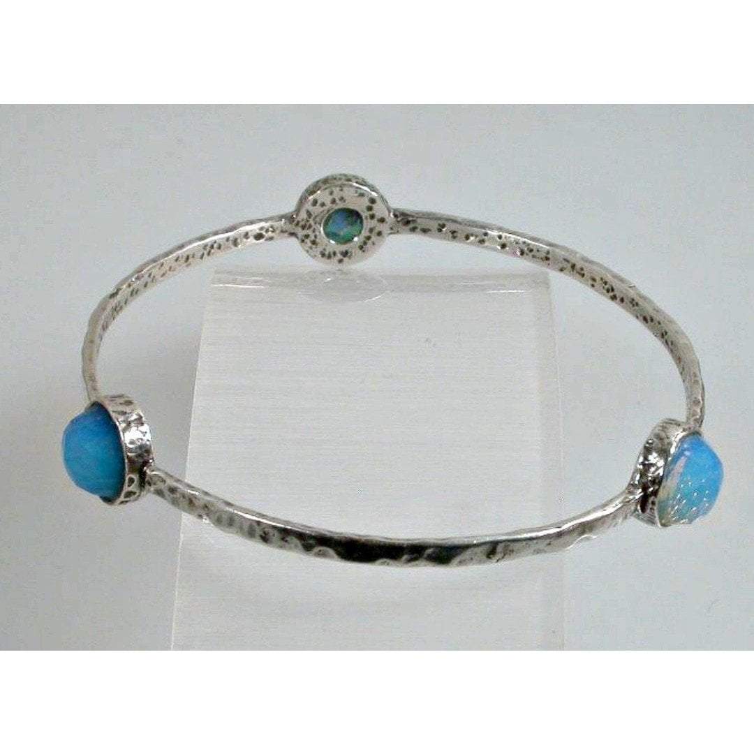 Sterling Silver Bangle Bracelet Gemstones or Roman Glass, Bracelets for Woman, Silver Bangles - Bluenoemi