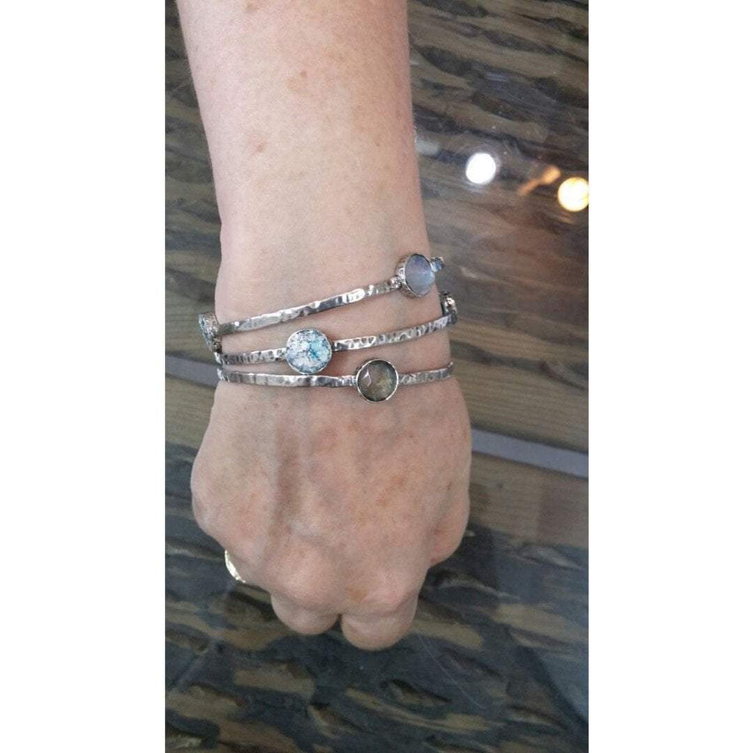 Sterling Silver Bangle Bracelet Gemstones or Roman Glass, Bracelets for Woman, Silver Bangles - Bluenoemi