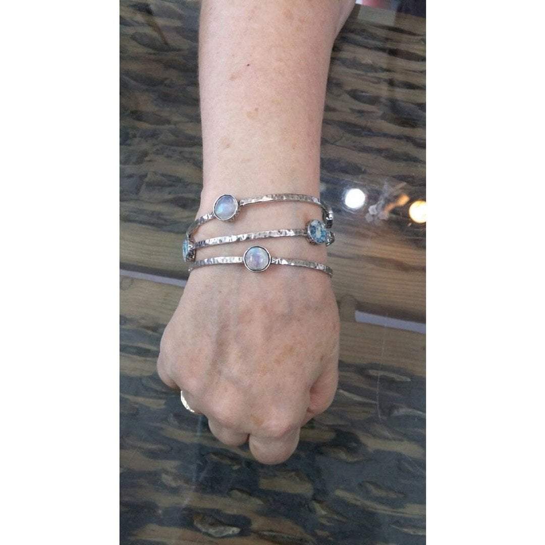 Sterling Silver Bangle Bracelet Gemstones or Roman Glass, Bracelets for Woman, Silver Bangles - Bluenoemi