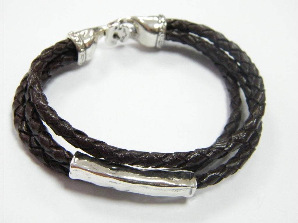 Bluenoemi Jewelry Bracelets Sterling Silver on Leather Bracelet for man / Israeli bracelets / Boho jewelry. Father's day gift.
