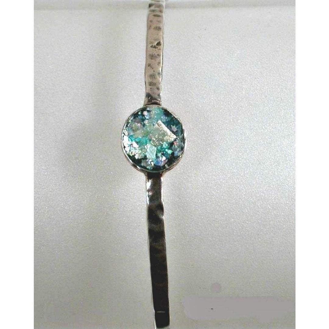 Bluenoemi Jewelry Bracelets Unique Sterling Silver Bangle Bracelet set with a Gemstone or Roman Glass, Bangle Bracelets