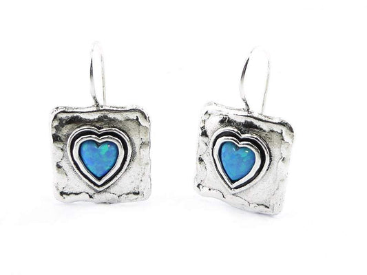 Bluenoemi Jewelry Charming dangling silver earrings for woman, blue opal heart  earrings jewelry, israelische schmuck, joyas de moda, orecchini opalo argento