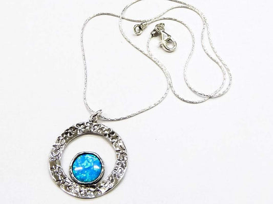 Bluenoemi Jewelry Cute Blue Opal Pendant necklace for woman sterling silver israeli jewelry