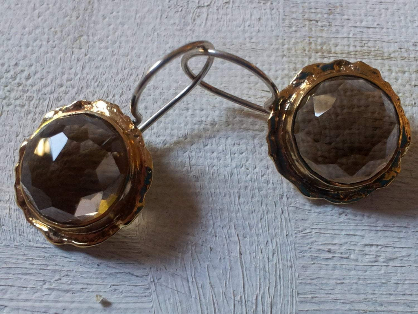 Bluenoemi Jewelry Dangle earrings silver and  goldfilled Israeli jewelry Champagne gemstones