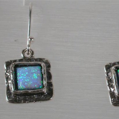 Bluenoemi Jewelry Dangle sterling silver earrings set with opal Blue  Israeli jewelry